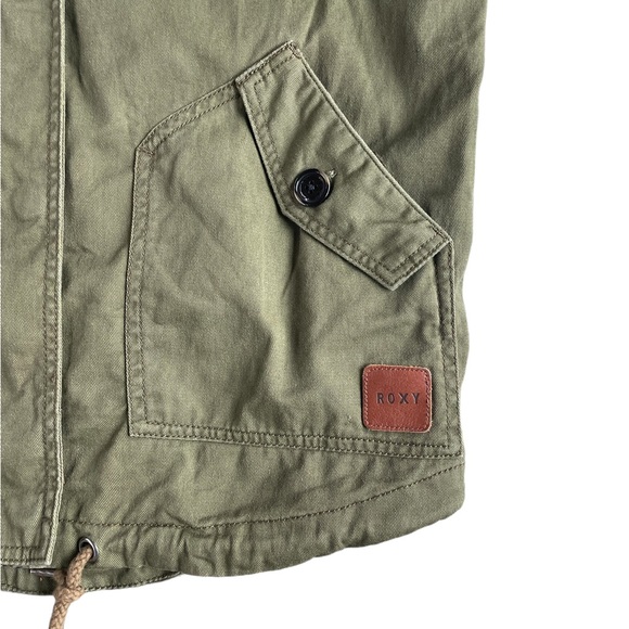 Women’s ROXY Army Green Hooded Jacket w/ Aztec Pattern & Pockets MEDIUM - Picture 5 of 9